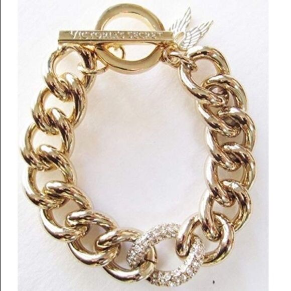 VICTORIA’S Secret gold tone chain rhinestone link angel wing bracelet - Picture 1 of 7